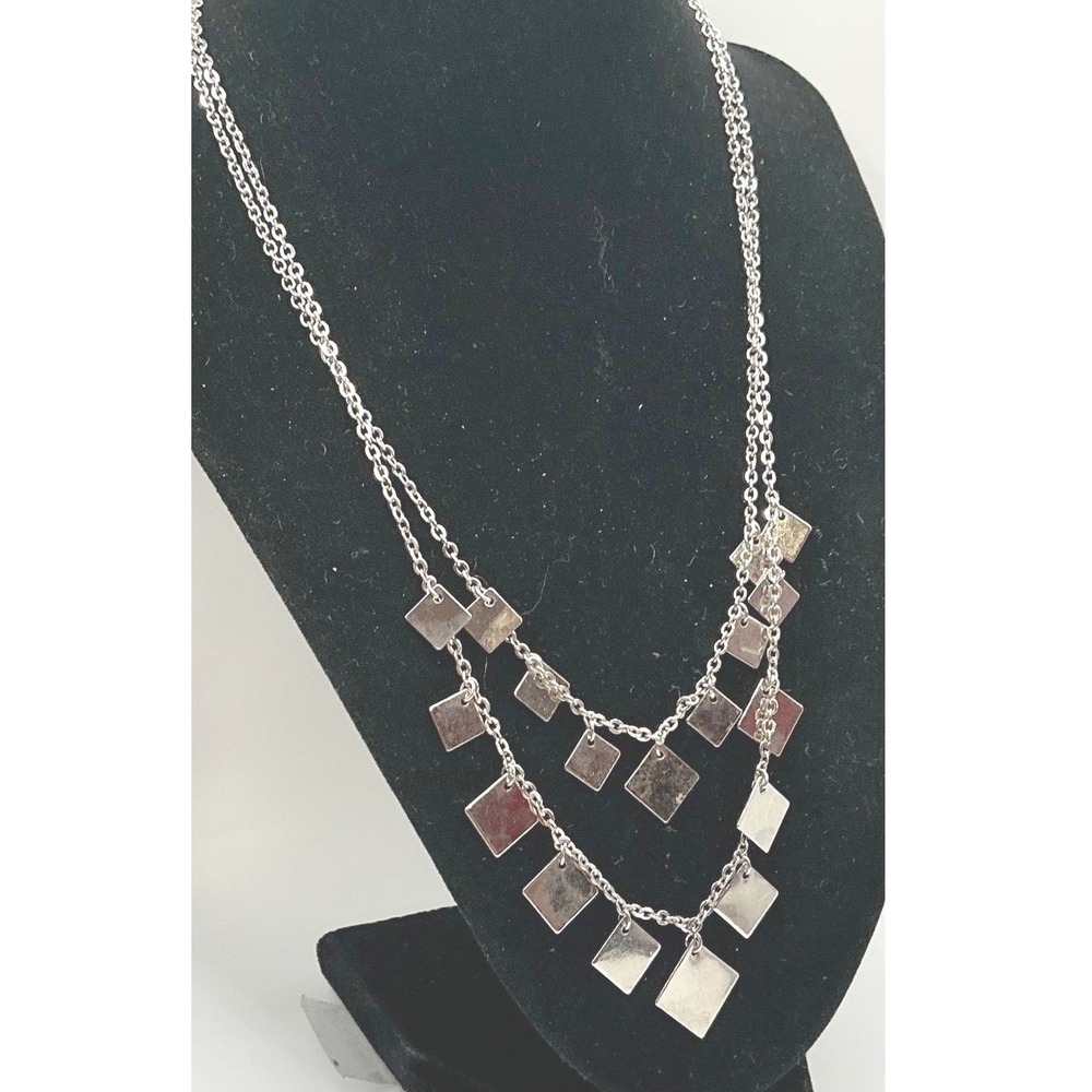 Express‎ Silver Tone Layered Geometric Square Pendant Necklace Women